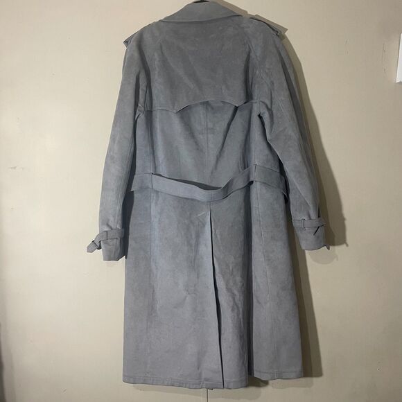 Jeffrey Banks For Lakeland Mens Coat 42L Gray Ultra Suede Double Breasted Trench - Picture 3 of 16